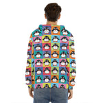 Cute Colorful Penguin Pattern Print Men's Velvet Pullover Hoodie