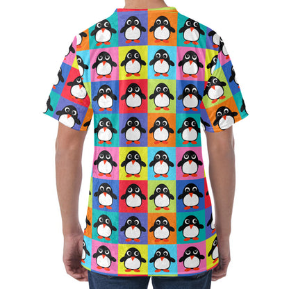 Cute Colorful Penguin Pattern Print Men's Velvet T-Shirt