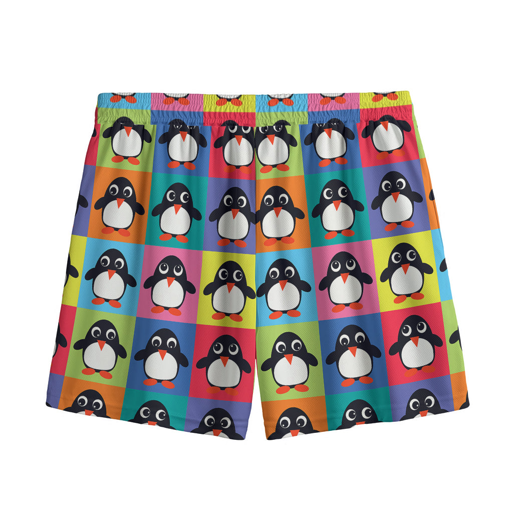 Cute Colorful Penguin Pattern Print Mesh Shorts