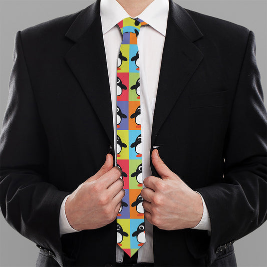 Cute Colorful Penguin Pattern Print Necktie