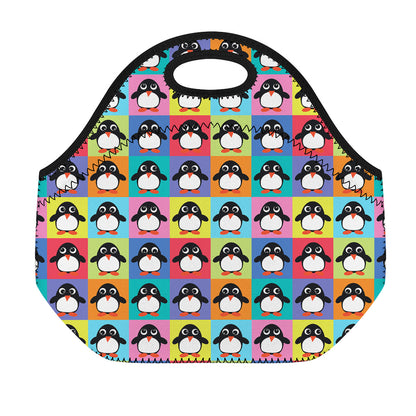 Cute Colorful Penguin Pattern Print Neoprene Lunch Bag