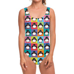Cute Colorful Penguin Pattern Print One Piece Swimsuit