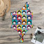 Cute Colorful Penguin Pattern Print One Shoulder Bodysuit