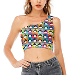 Cute Colorful Penguin Pattern Print One Shoulder Crop Top