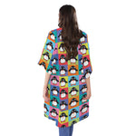 Cute Colorful Penguin Pattern Print Open Front Beach Cover Up
