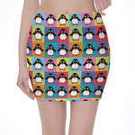Cute Colorful Penguin Pattern Print Pencil Mini Skirt