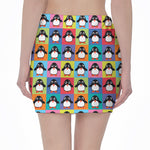 Cute Colorful Penguin Pattern Print Pencil Mini Skirt