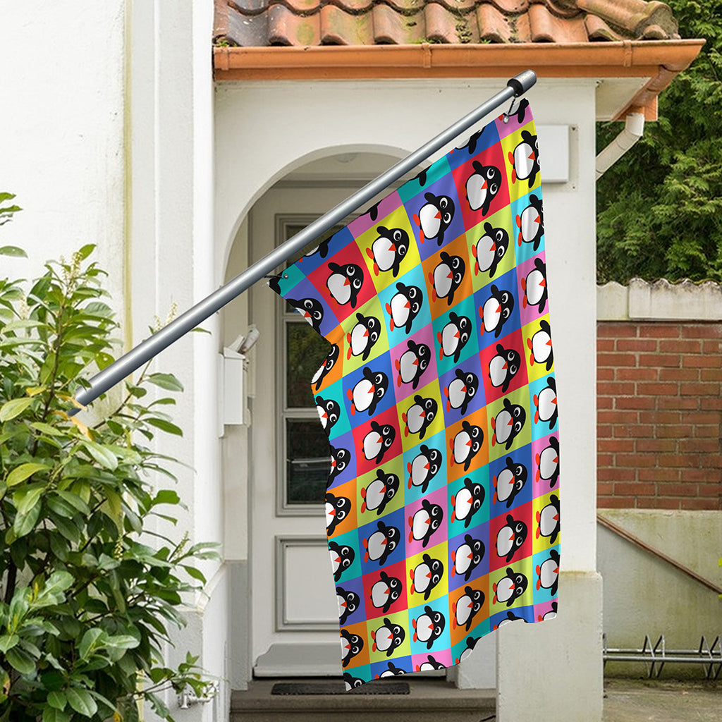 Cute Colorful Penguin Pattern Print Polyester Flag