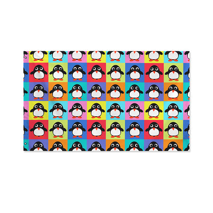 Cute Colorful Penguin Pattern Print Polyester Flag