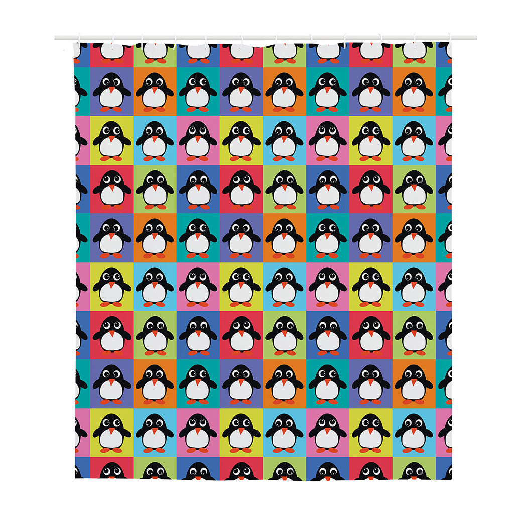 Cute Colorful Penguin Pattern Print Polyester Shower Curtain