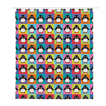 Cute Colorful Penguin Pattern Print Polyester Shower Curtain