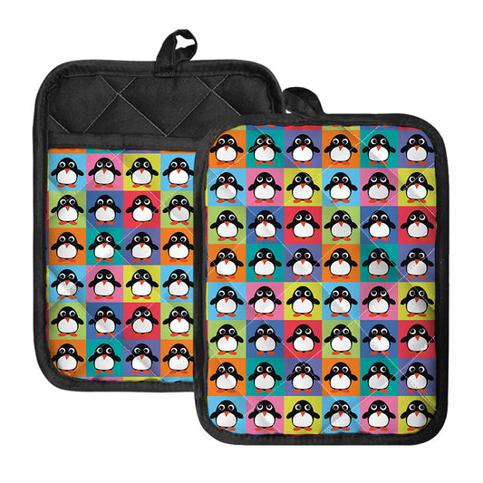 Cute Colorful Penguin Pattern Print Pot Holders With Pocket