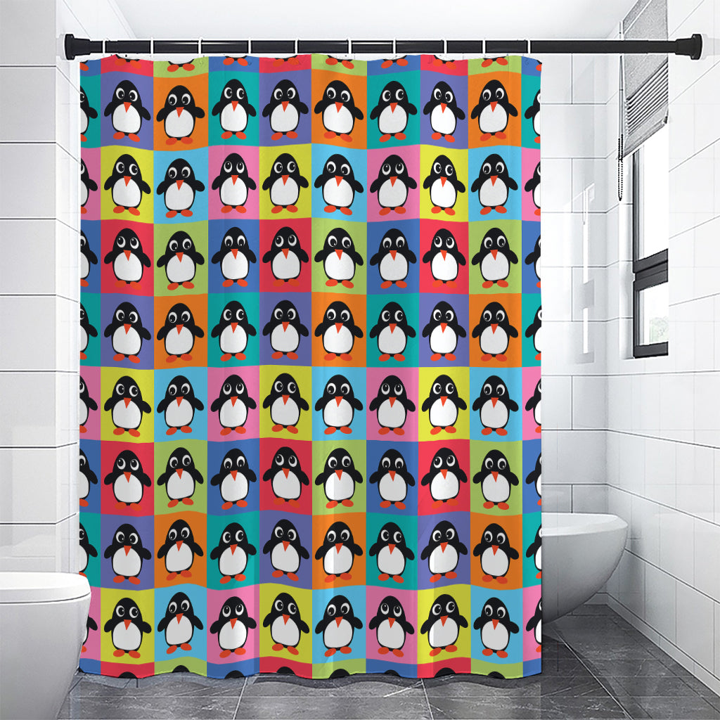 Cute Colorful Penguin Pattern Print Premium Shower Curtain