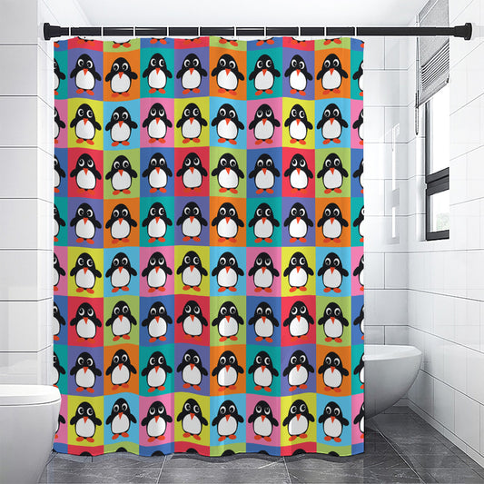 Cute Colorful Penguin Pattern Print Premium Shower Curtain