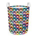 Cute Colorful Penguin Pattern Print Round Laundry Basket