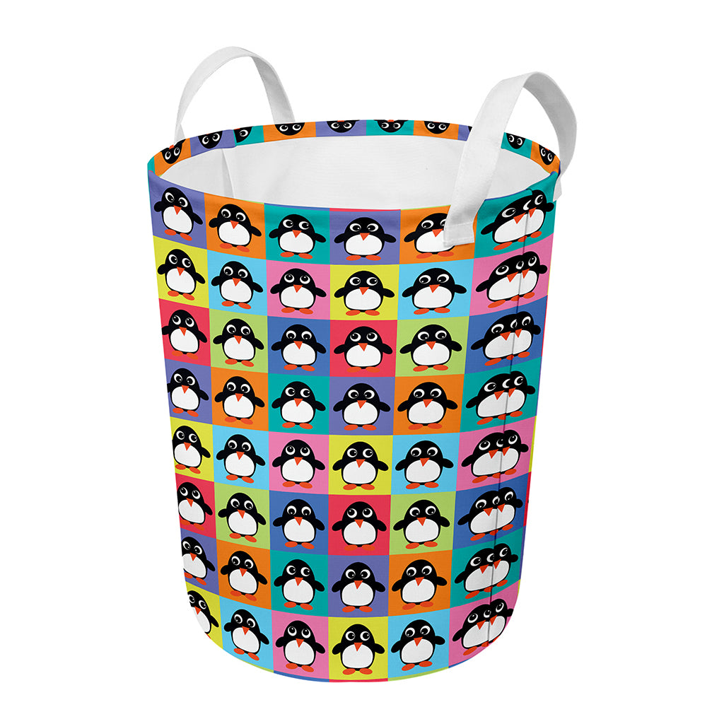 Cute Colorful Penguin Pattern Print Round Laundry Basket