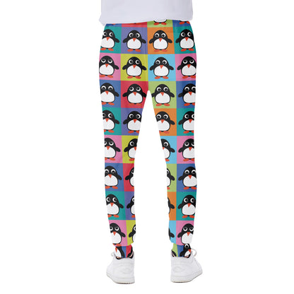 Cute Colorful Penguin Pattern Print Scuba Joggers