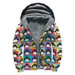 Cute Colorful Penguin Pattern Print Sherpa Lined Zip Up Hoodie