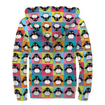 Cute Colorful Penguin Pattern Print Sherpa Lined Zip Up Hoodie