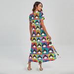 Cute Colorful Penguin Pattern Print Short Sleeve Maxi Dress