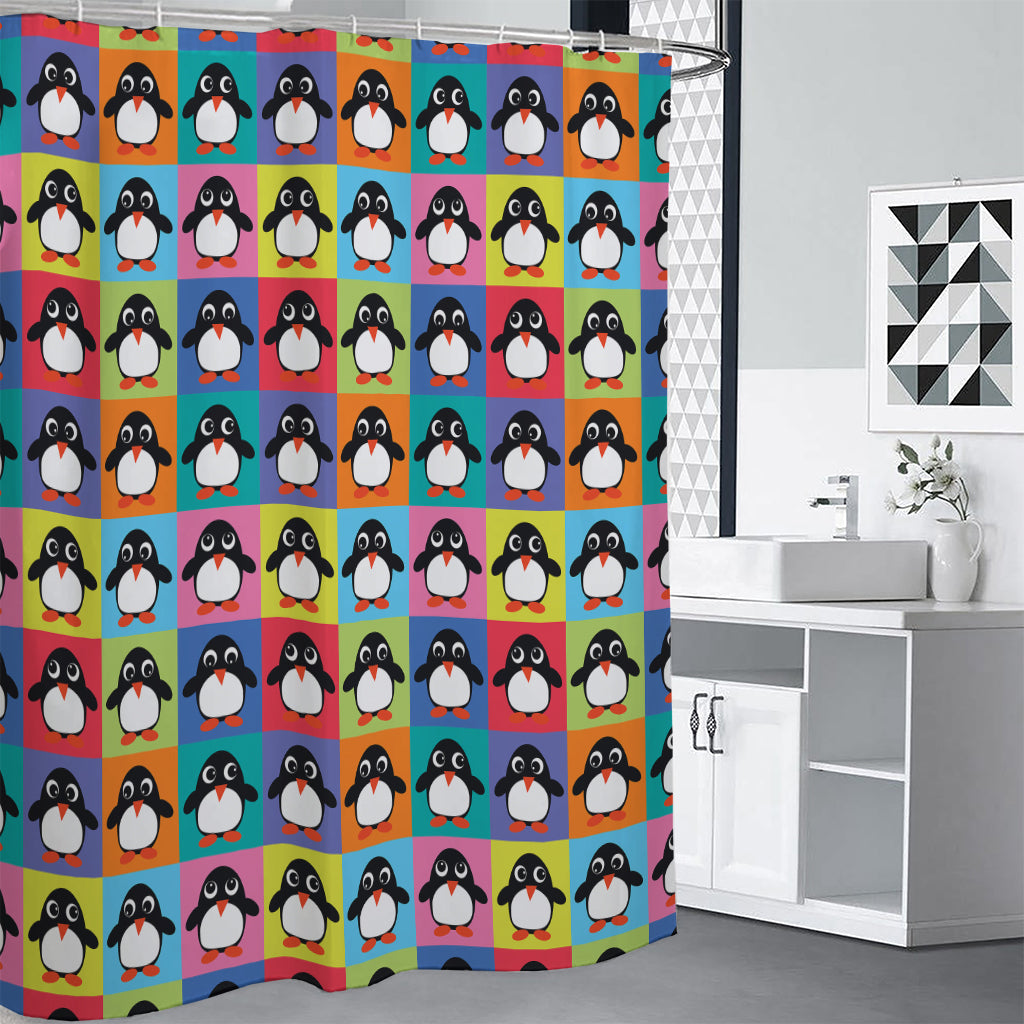 Cute Colorful Penguin Pattern Print Shower Curtain