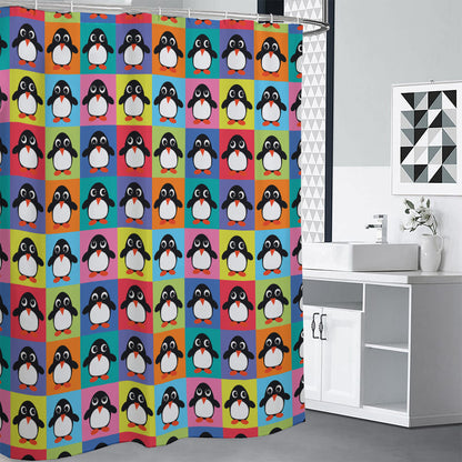 Cute Colorful Penguin Pattern Print Shower Curtain