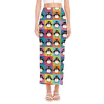 Cute Colorful Penguin Pattern Print Side Slit Maxi Skirt