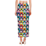 Cute Colorful Penguin Pattern Print Side Slit Maxi Skirt