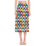 Cute Colorful Penguin Pattern Print Side Slit Midi Skirt