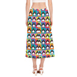 Cute Colorful Penguin Pattern Print Side Slit Midi Skirt