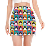 Cute Colorful Penguin Pattern Print Side Slit Mini Skirt