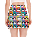 Cute Colorful Penguin Pattern Print Side Slit Mini Skirt