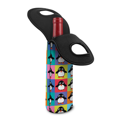 Cute Colorful Penguin Pattern Print Single Neoprene Wine Tote