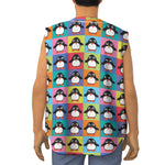 Cute Colorful Penguin Pattern Print Sleeveless Baseball Jersey