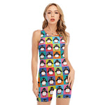 Cute Colorful Penguin Pattern Print Sleeveless One Piece Swimsuit