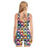 Cute Colorful Penguin Pattern Print Sleeveless One Piece Swimsuit