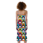 Cute Colorful Penguin Pattern Print Slim Fit Midi Cami Dress
