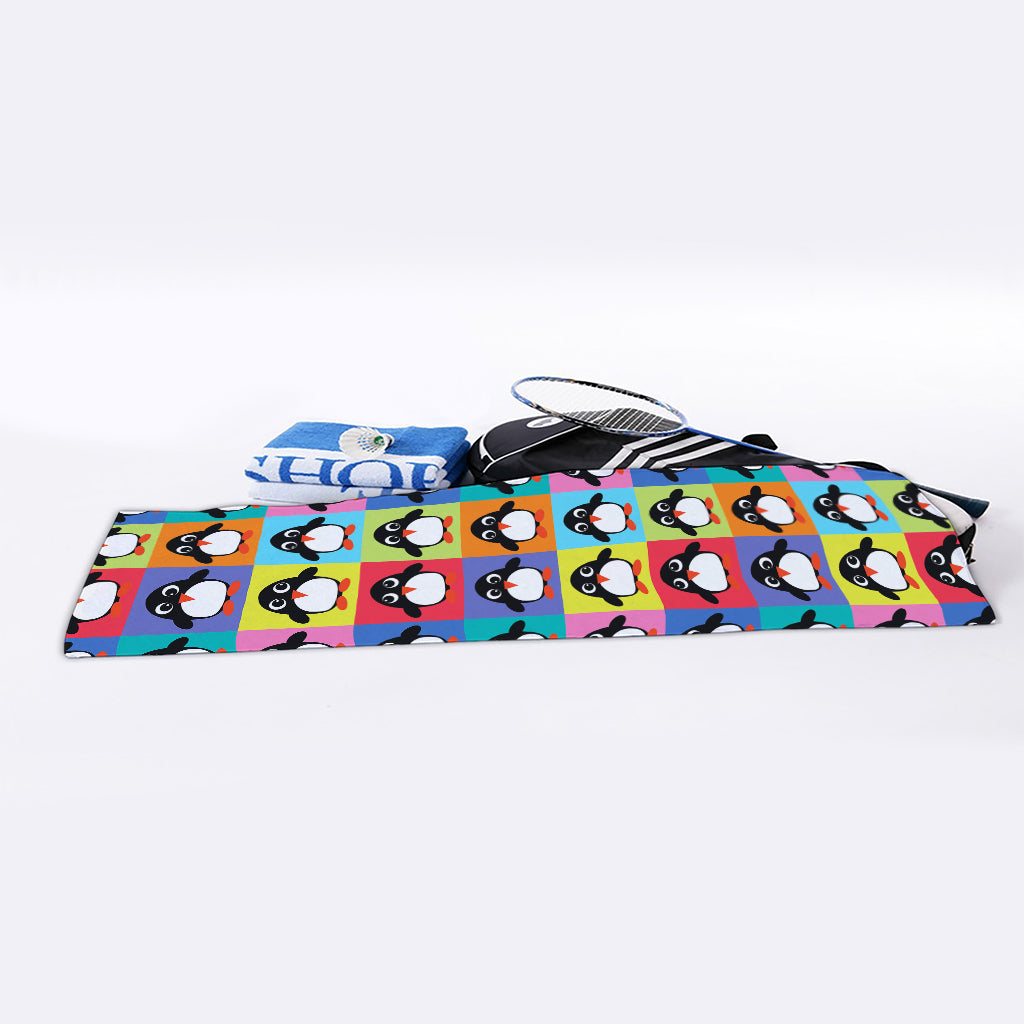 Cute Colorful Penguin Pattern Print Sports Towel