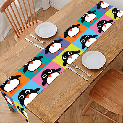 Cute Colorful Penguin Pattern Print Table Runner