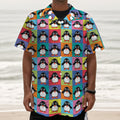Cute Colorful Penguin Pattern Print Textured Short Sleeve Shirt