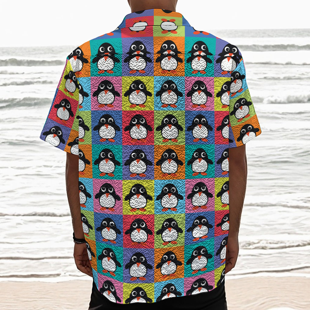 Cute Colorful Penguin Pattern Print Textured Short Sleeve Shirt