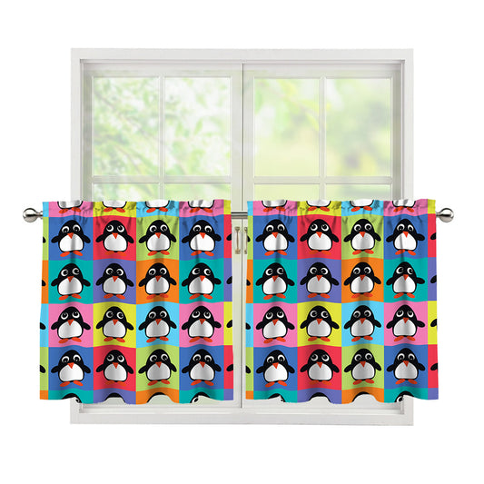 Cute Colorful Penguin Pattern Print Tier Curtains