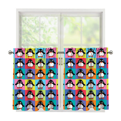 Cute Colorful Penguin Pattern Print Tier Curtains