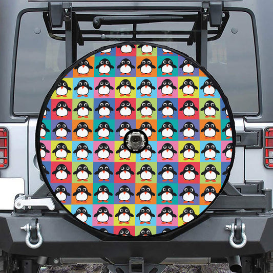 Cute Colorful Penguin Pattern Print Tire Cover With Camera Hole