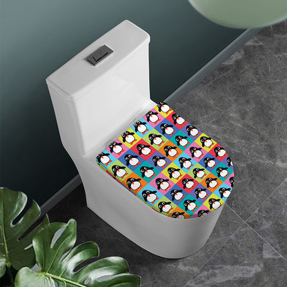 Cute Colorful Penguin Pattern Print Toilet Lid Cover
