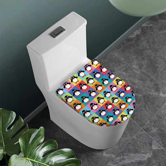 Cute Colorful Penguin Pattern Print Toilet Lid Cover