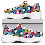 Cute Colorful Penguin Pattern Print White Chunky Shoes