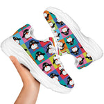 Cute Colorful Penguin Pattern Print White Chunky Shoes