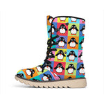 Cute Colorful Penguin Pattern Print Winter Boots