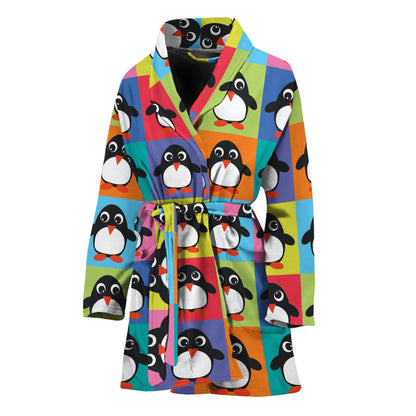Cute Colorful Penguin Pattern Print Women's Bathrobe